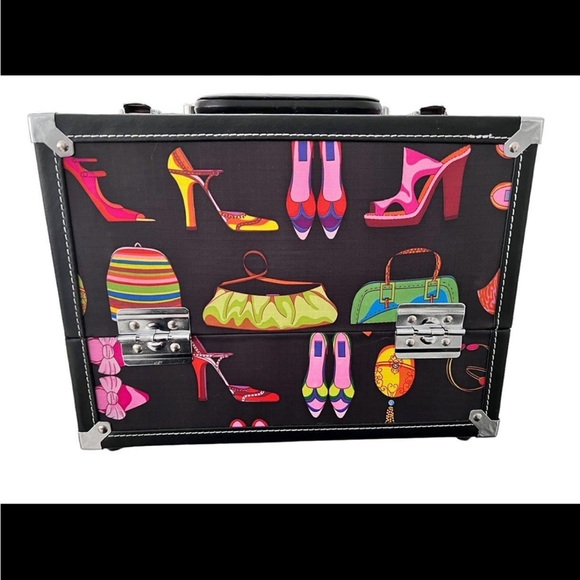CABOODLES TRAIN CASE w/ KEY MAKEUP SHOE MOTIF FOLD OUT ORGANIZER - Picture 10 of 13